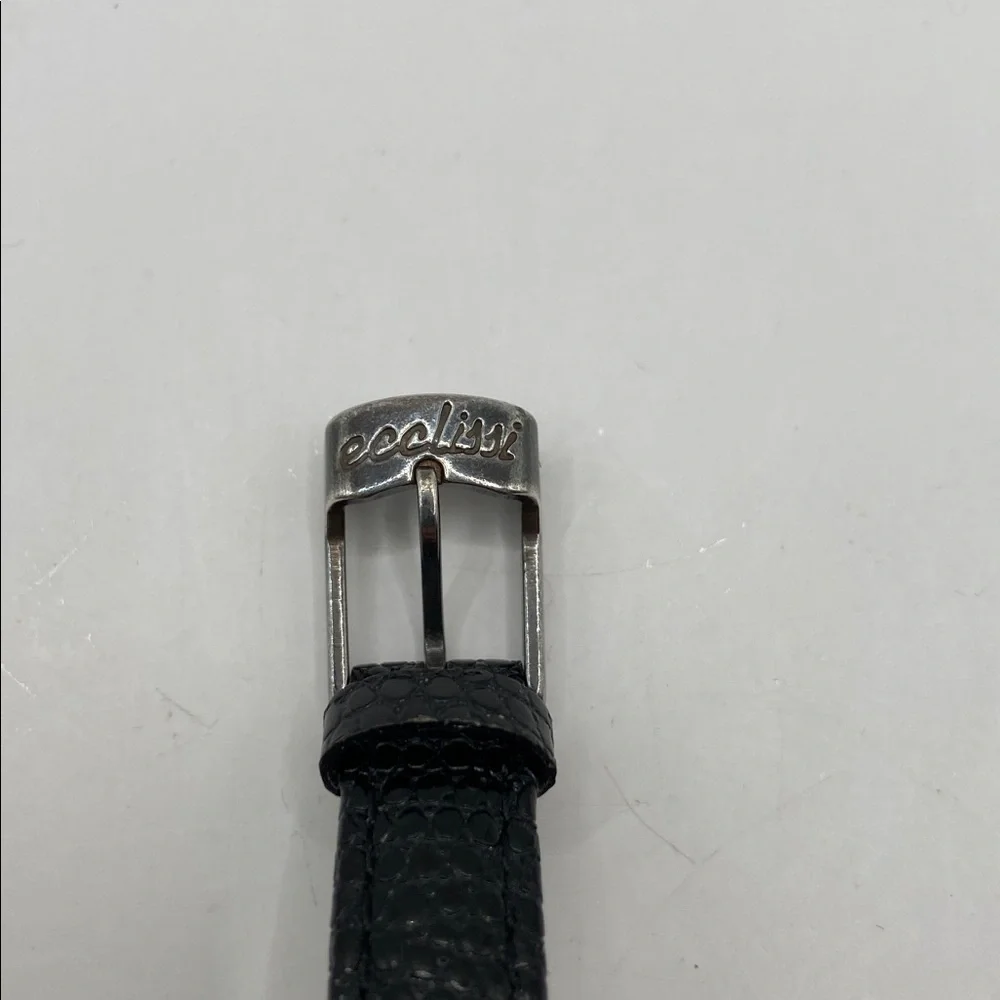 Vintage Ecclissi Sterling Silver Black Leather Band Watch 8 3/4”L
